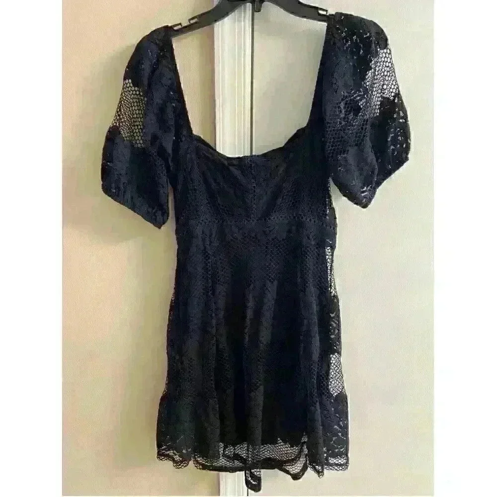 Free People Be‎ Your Baby Black Lace Mini Dress Medium